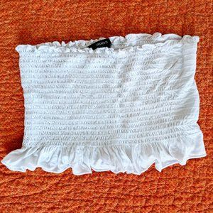 Forever 21 White Smocked Tube Crop Top